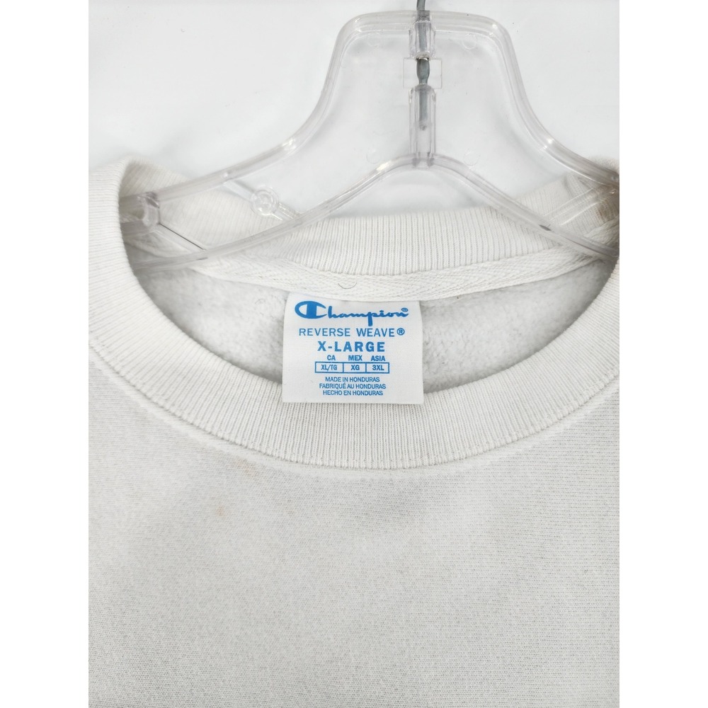 Champion Reverse Weave Crewneck Sweatshirt White Large Logo Spell Out Men's - Picture 4 of 10